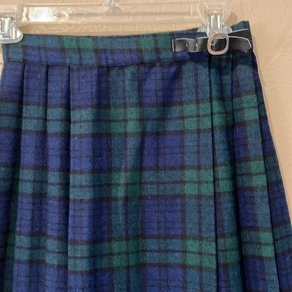 Vintage Changing Scene wool blend green and blue plaid wrap midi skirt size 7 - Picture 2 of 10